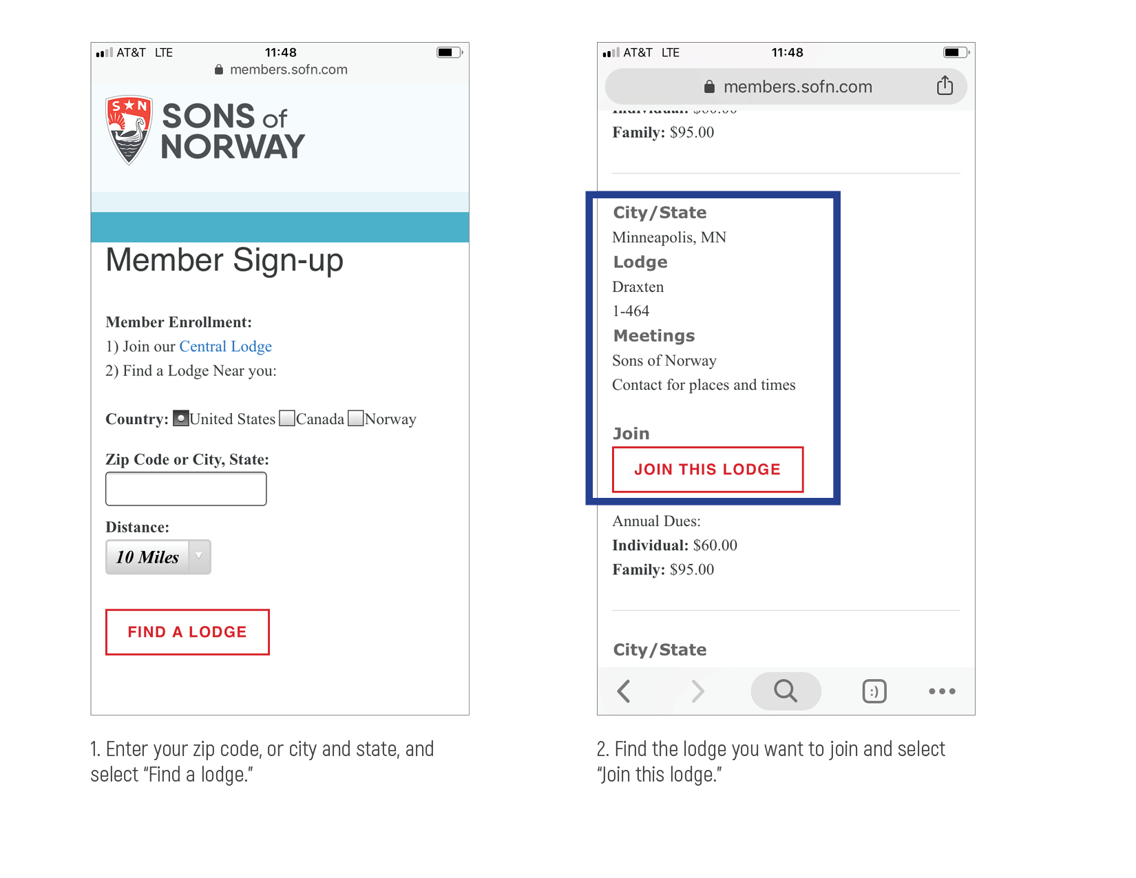 member-signup-mobile screenshots of using a mobile device to sign up a new member