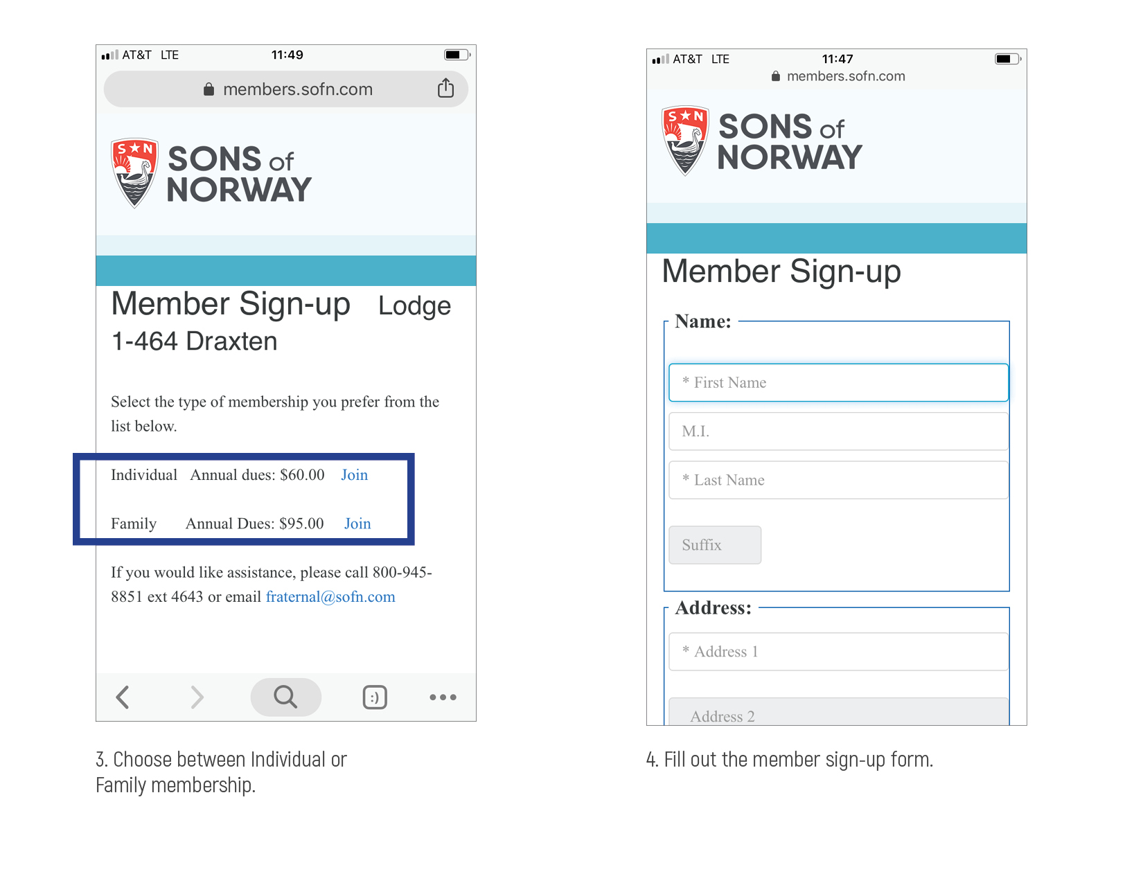 member-signup-mobile2 screenshots of using a mobile device to sign up a new member