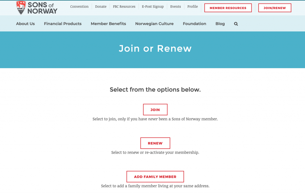 screen shot of the join, renew, add members page