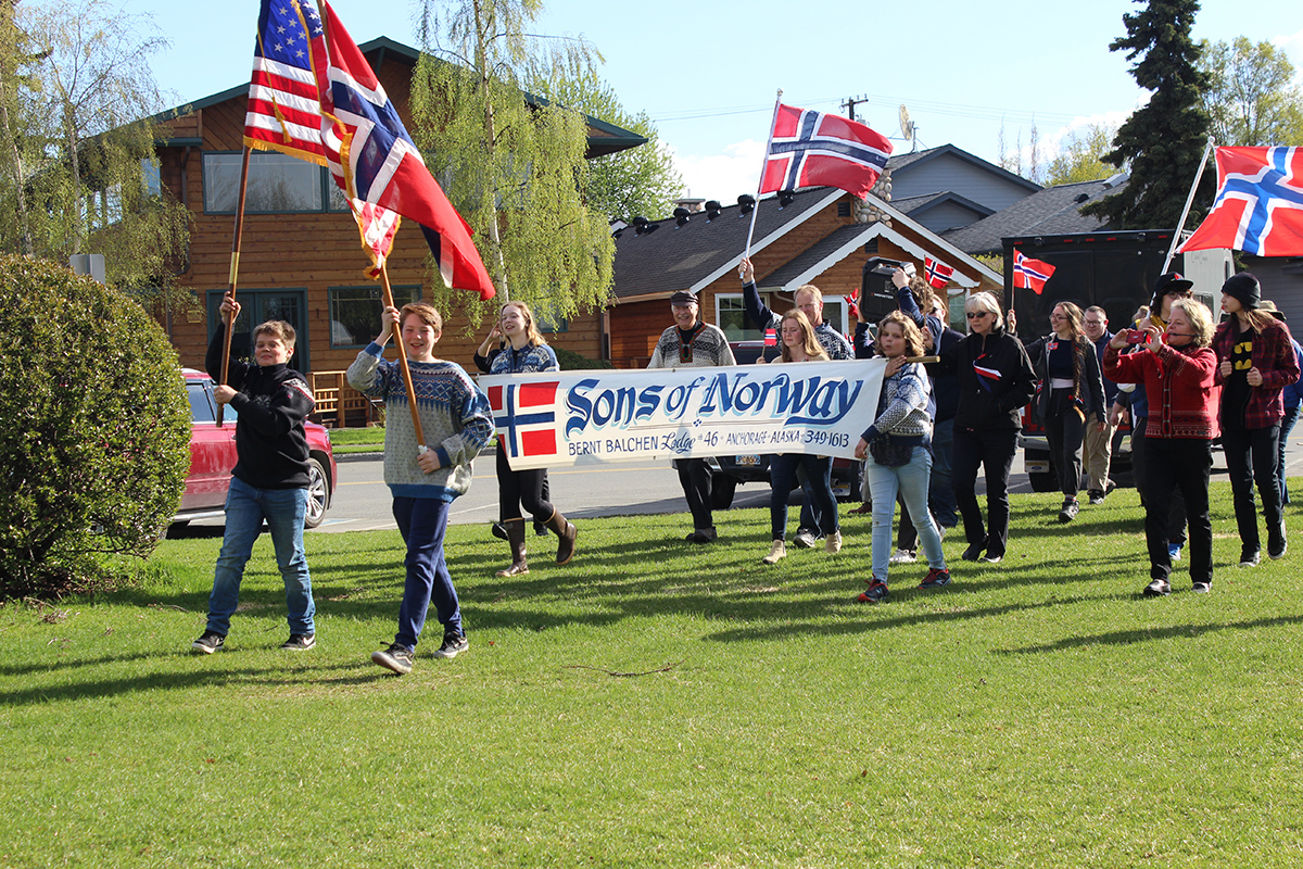 1. Bernt Balchen 2-46 June 19 Bustamante_sm parade with Norwegian and American flags