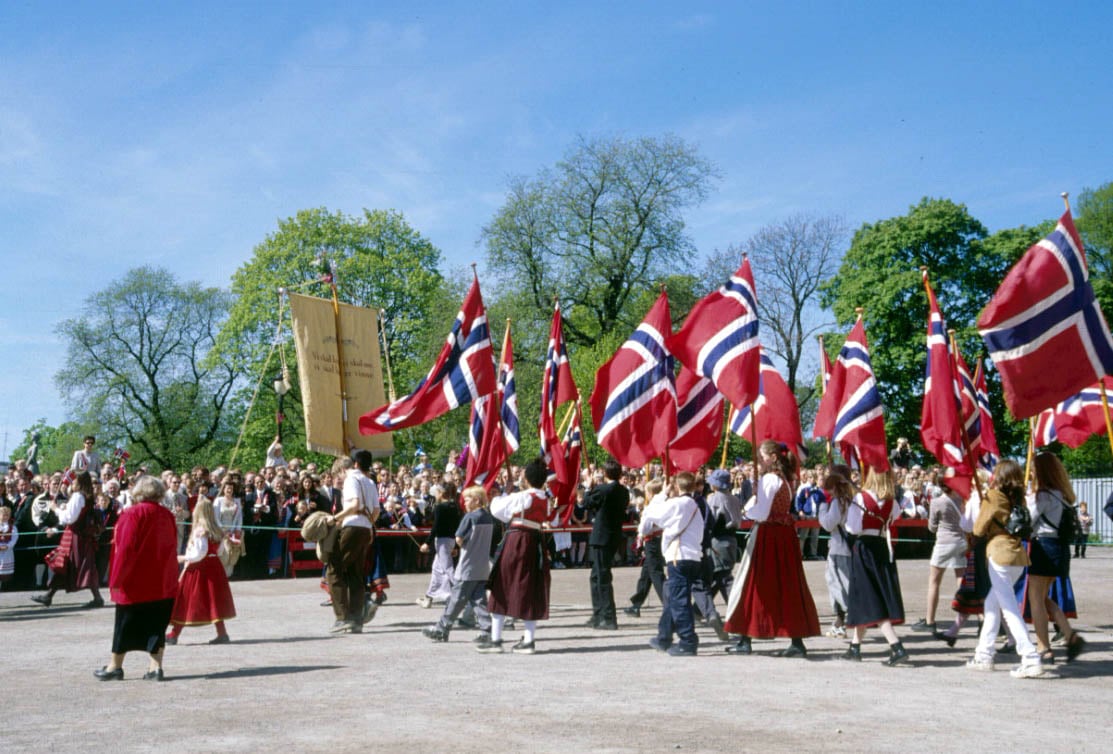Syttende Mai Parade with Norwegian flags