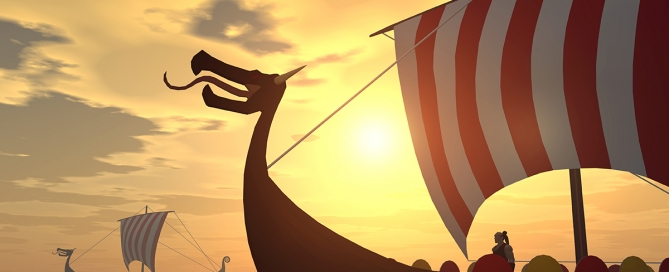 Computer generated 3D illustration with Viking ships