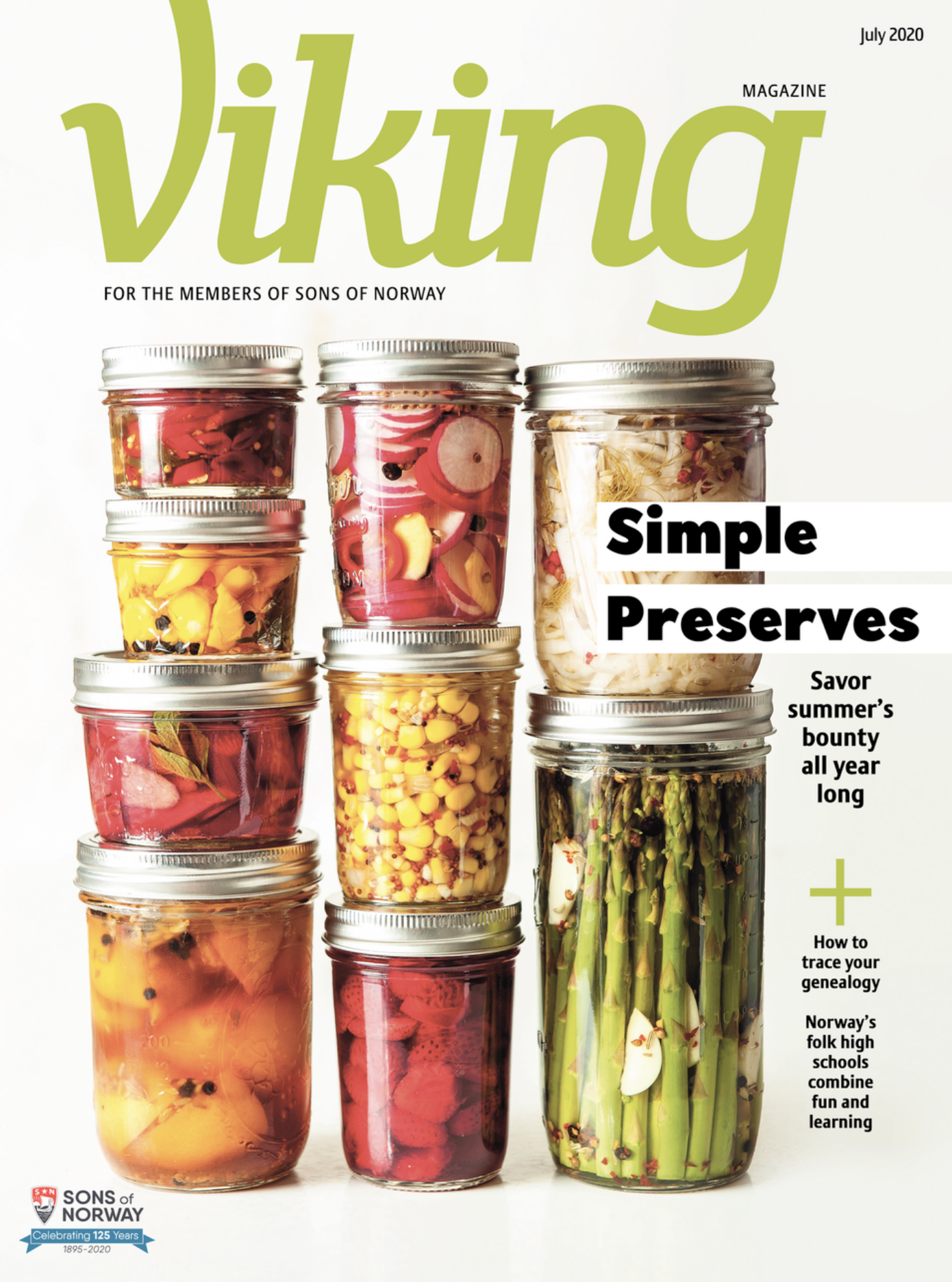 cover of July 2020 Viking, featuring jarred preserves