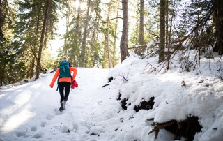 woman hiking in the snow