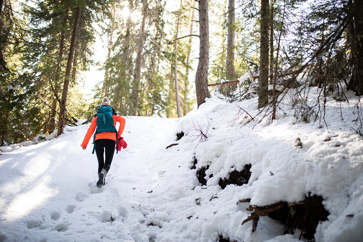 woman hiking in the snow