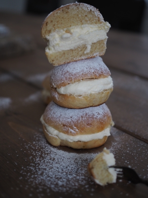 photo of three buns stacked on top of one another