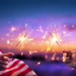 Usa Celebration With Hands Holding Sparklers And American Flag At ...