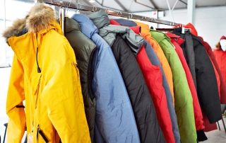 Coats hanging on a rack