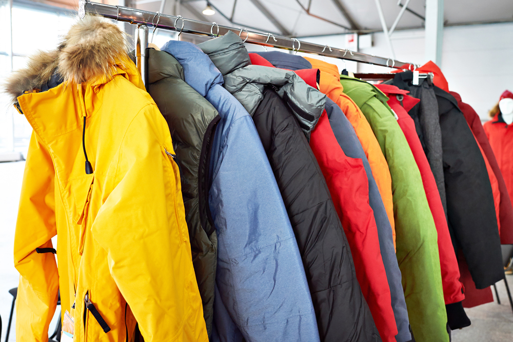 Coats hanging on a rack